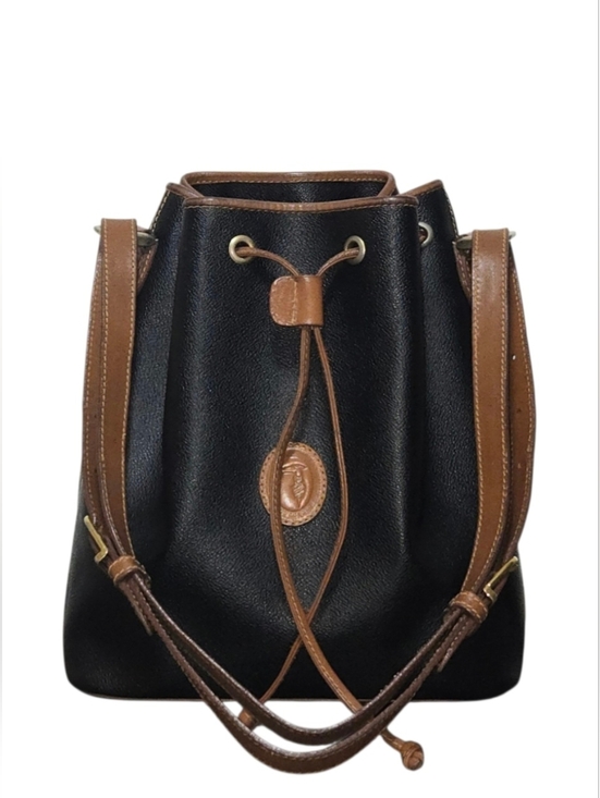 Trussardi Handbags - Trussardi-(Vintage) Collezione Crespo Canvas Leather Bucket Bag-EUC